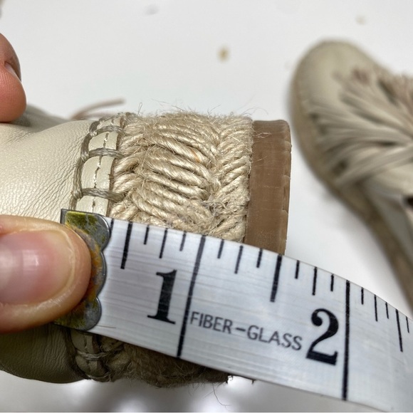 Renvy Leather Espadrilles Platform Slip On Tassel Fringe Beige Size 9.5 - Picture 8 of 8